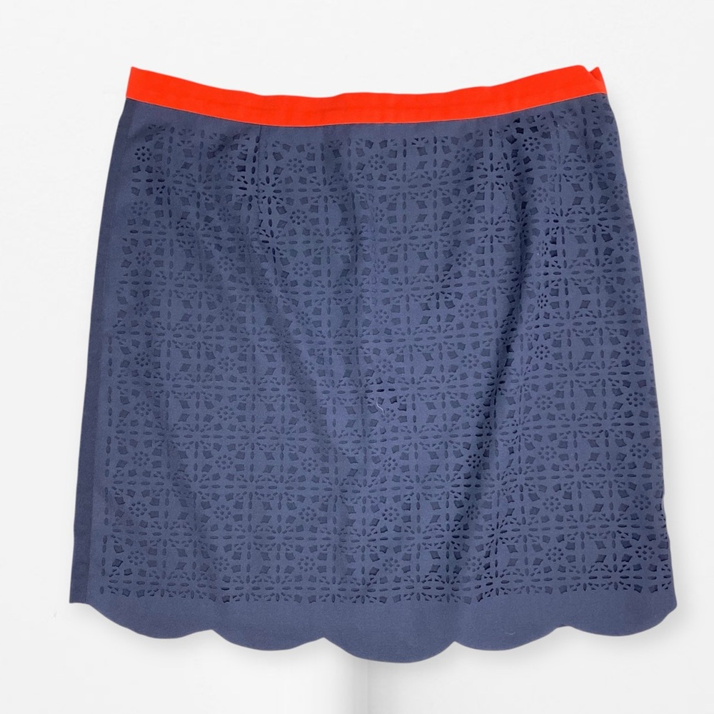 Pixley Elegant Navy Blue Eyelet Skirt with orange Trim XL